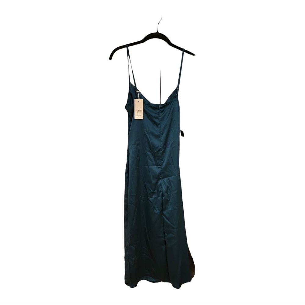 Satin Long Cowl Neck Spaghetti Strap Dress Green